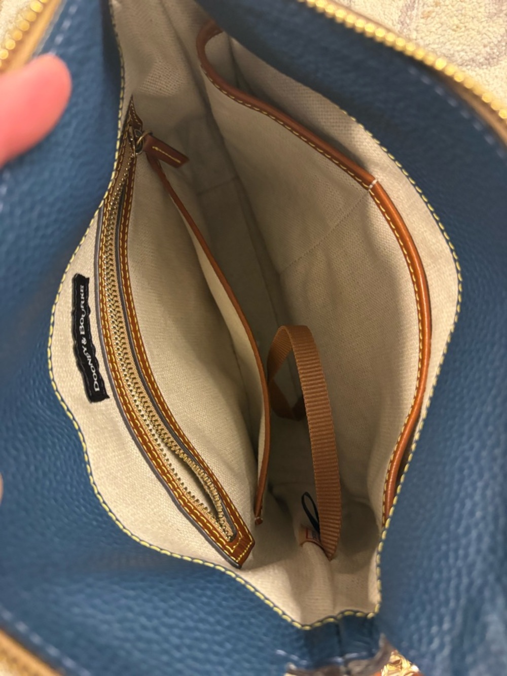 Dooney & Bourke Navy Blue Pebble Leather Shoulder Zip Sack - Picture 4 of 5